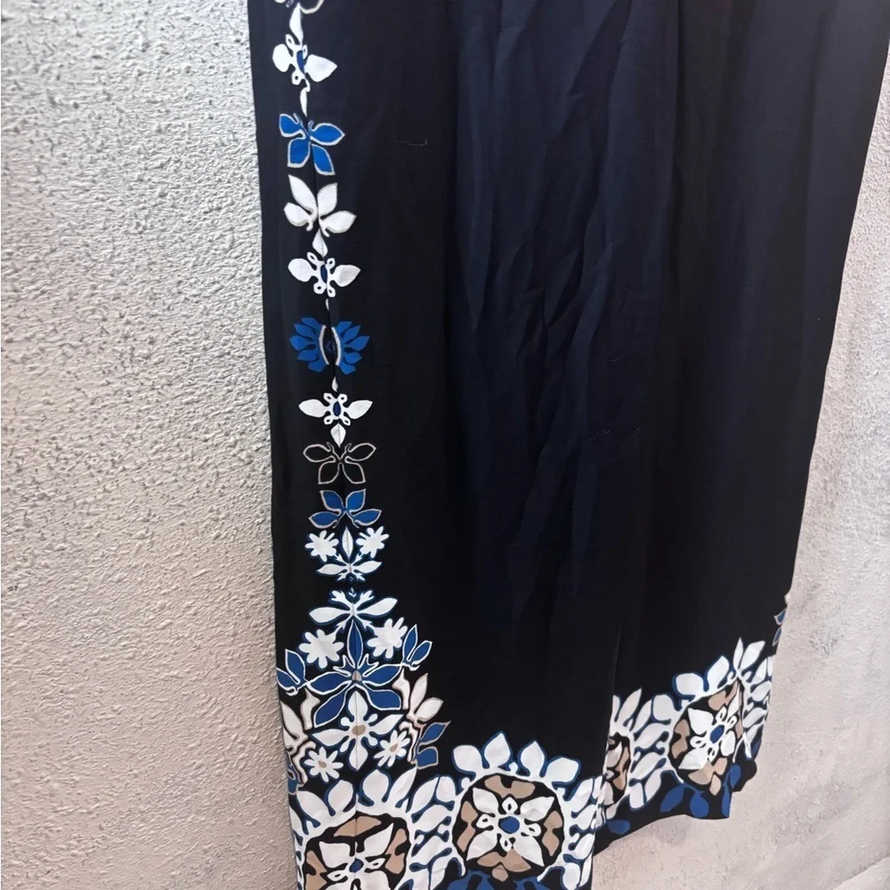 Chico's Black and Blue Floral Wide Leg Pants